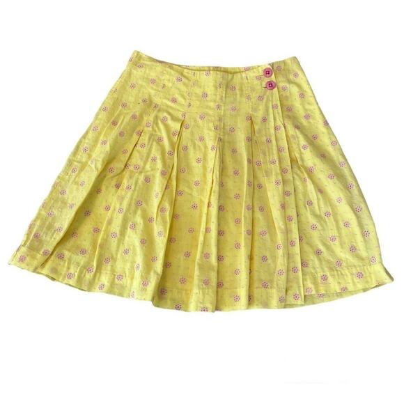 Lilly Pulitzer Dresses & Skirts - Lilly Pulitzer Yellow Pink Eyelet Floral Skirt Size 6 Vintage Wrap Preppy Lined